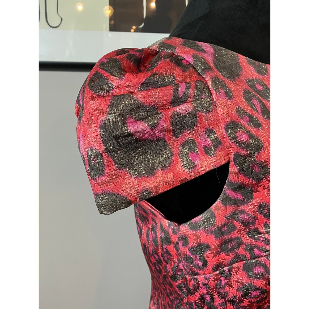 Giambattista Valli for Impulse Leopard Metallic Shift Dress Pink Red Size 6‎ - Picture 5 of 6